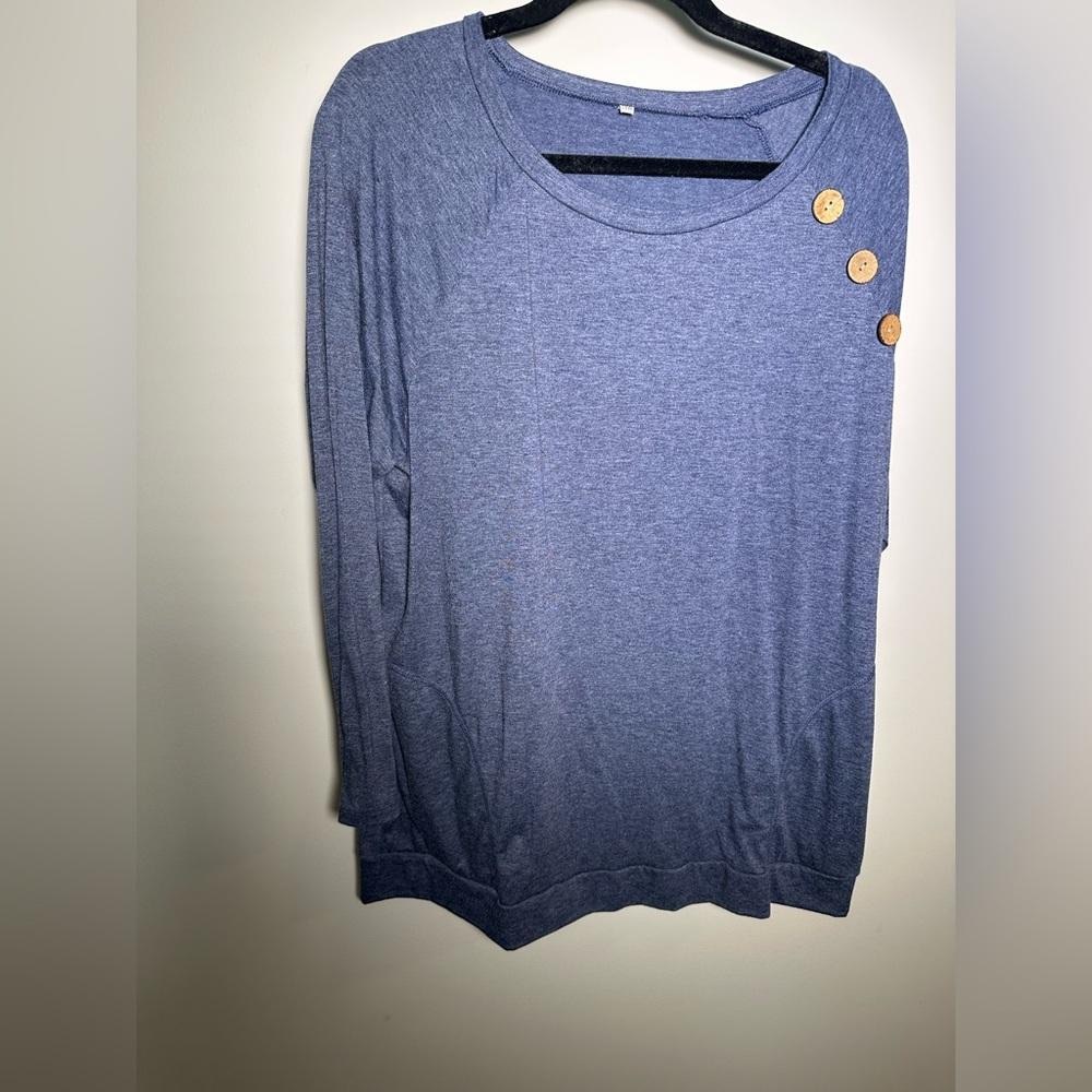 Blue Women's Top with Button Accents